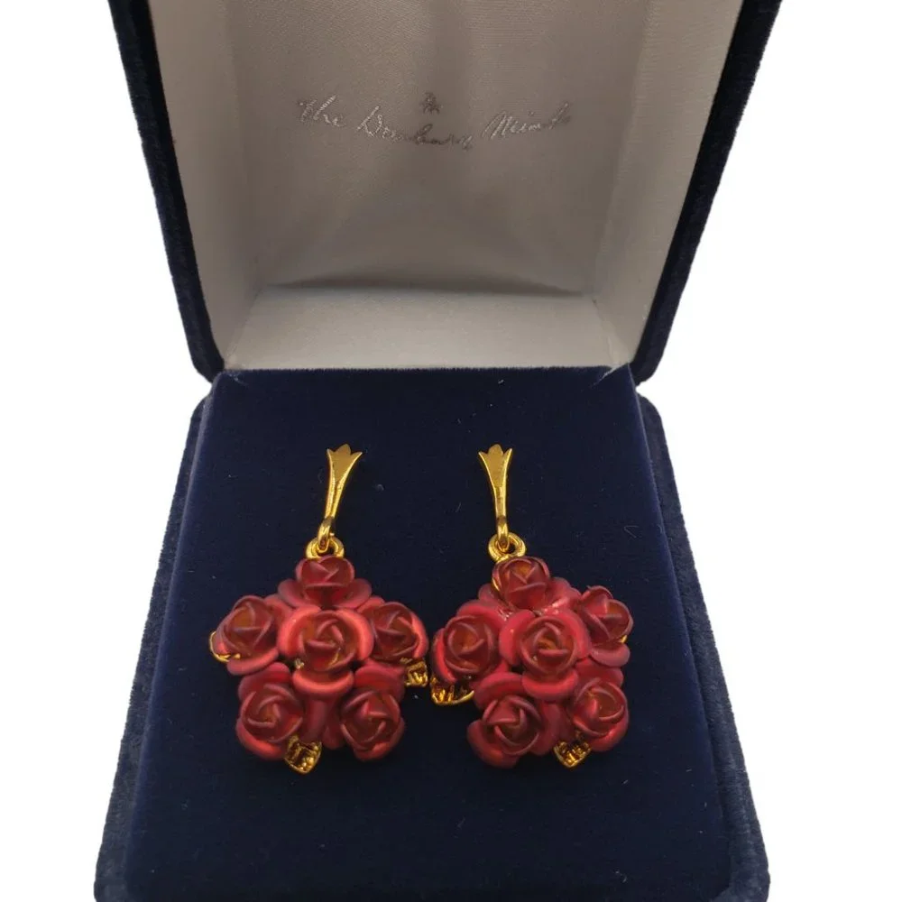 NIB Danbury Mint A Dozen Roses 24K Gold Plated Earrings - Picture 4 of 10